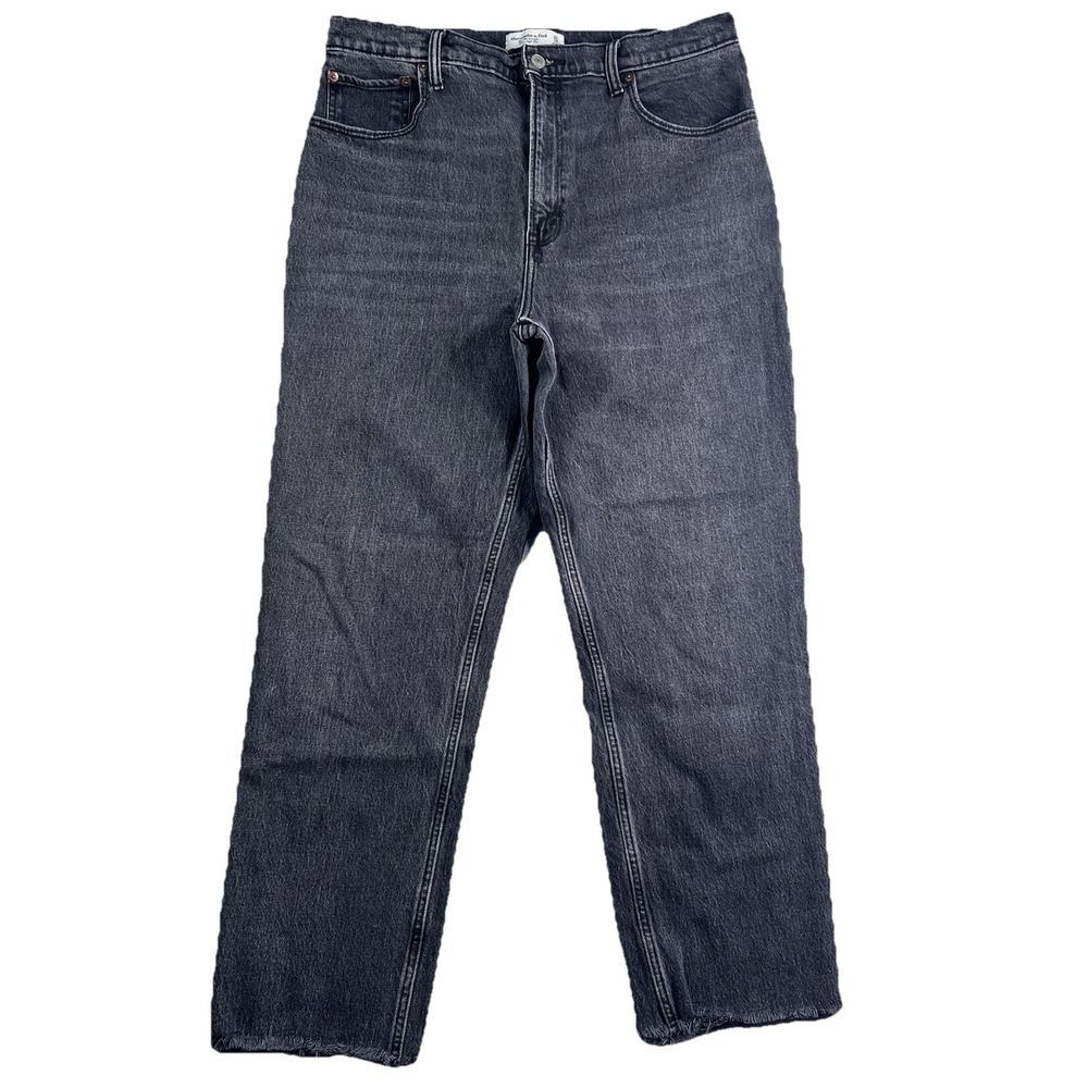 Abercrombie Fitch 90s Straight Jeans Women's 14 32(34)x27 Denim Ragged Hem